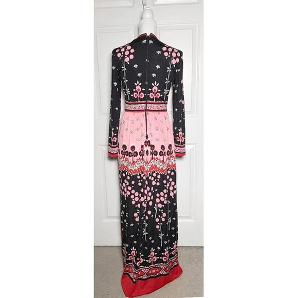 VINTAGE 1970's SAKS FIFTH AVENUE Iris Apfel Style Floral Pop Art Maxi Dress - Picture 3 of 7